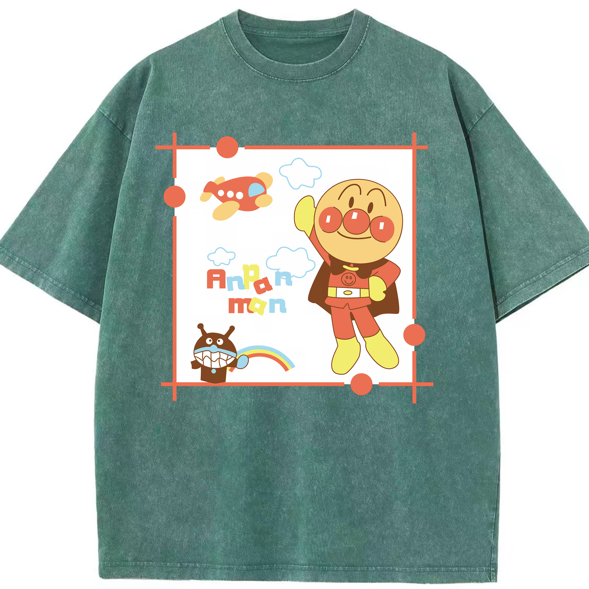 （画像用） アンパンマン Anpanman 綿100% ヴィンテージ風 半袖Tシャツ（フロントプリント）